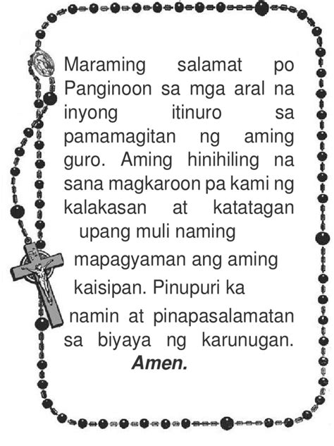 Jane Doe Sumasampalataya <b>Prayer</b>: Ang panalangin ay isang mahalagang bahagi ng buhay relihiyoso ng maraming tao. . Tagalog closing prayer